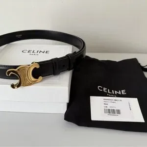 CELINE ブラック ベルト ミディアム 25MM CELINE Box Calfskin Medium 25mm Triomphe Belt 80 32 Black